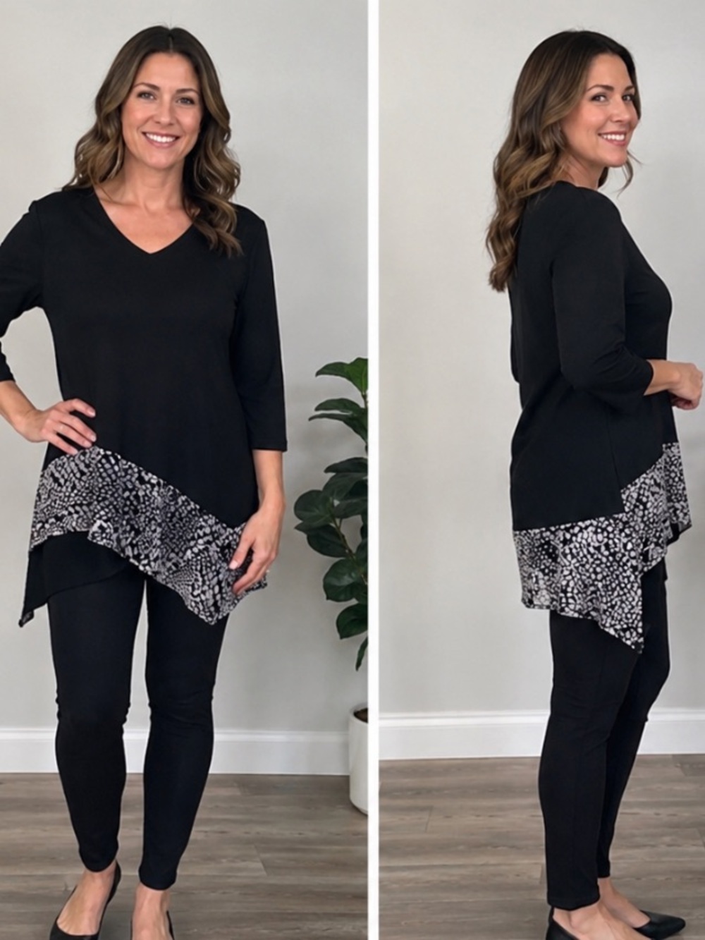 Studio Nouveau Black 3/4 Sleeve Crew Neck Tunic Top size L